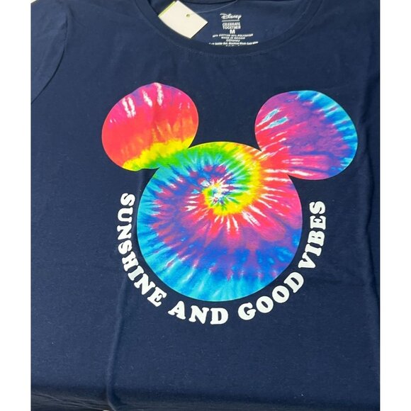 Disney Celebrate Together Womens Navy Sunshine & Good Vibes Tie-Dye Print Mickey - Picture 3 of 7